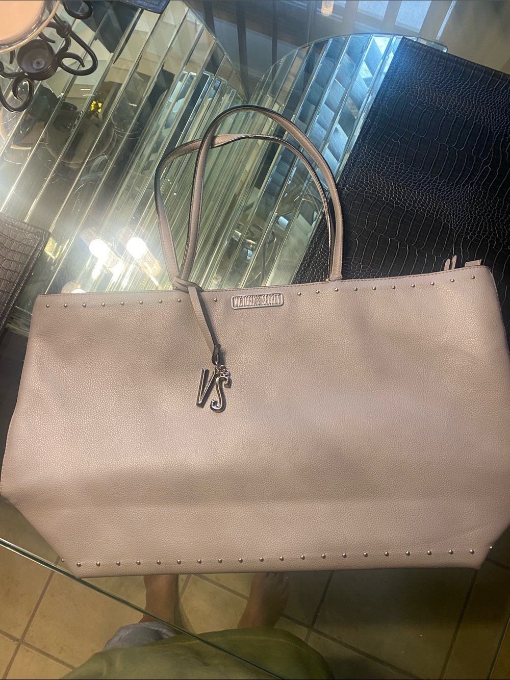 Victoria's Secret Dusty Rose Pebble Leather Tote with VS Charm